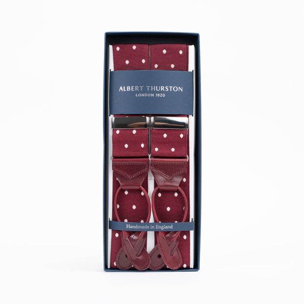 Jacquard Ribbon Braces - Burgundy Polka Dot