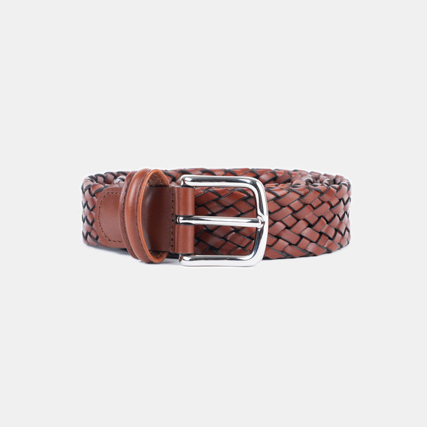 Woven Leather Belt - Tan