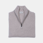 Half Zip Mock Neck in Wool and Cashmere - Greige