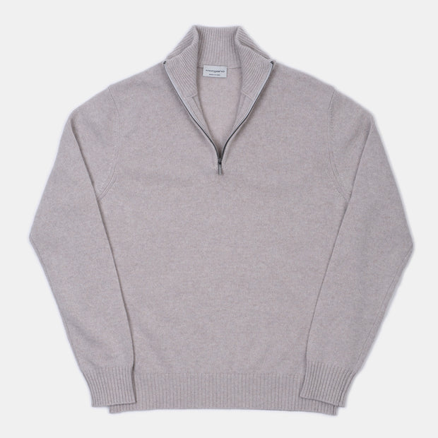 Half Zip Mock Neck in Wool and Cashmere - Greige