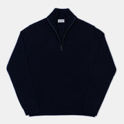 Half Zip Mock Neck in Wool and Cashmere - Navy