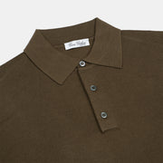 Long Sleeve Knitted Polo in Merino Wool - Olive