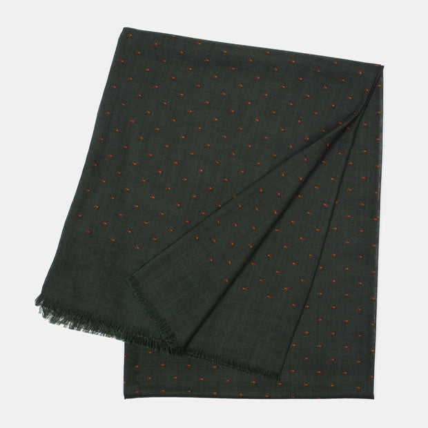 Wool & Silk Printed Scarf - Hunting Dogs in Green