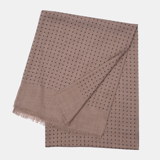 Wool & Silk Printed Scarf - Square in Taupe