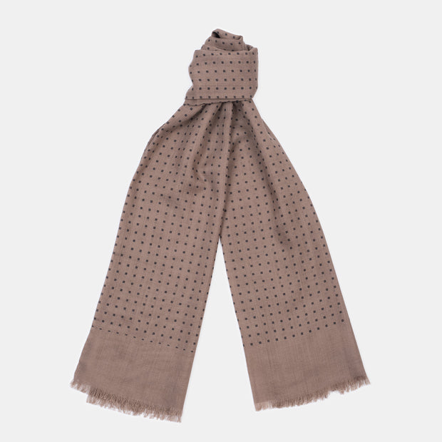 Wool & Silk Printed Scarf - Square in Taupe