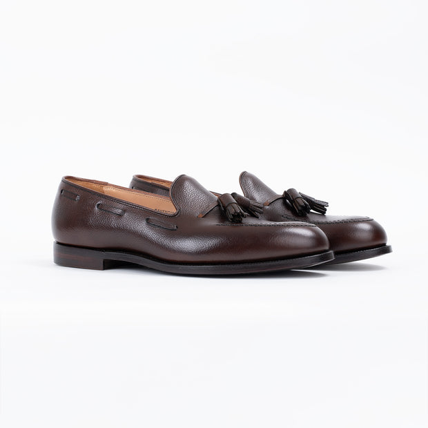 Cavendish 2 Tassel Loafer in Dark Brown Pebble Grain