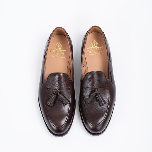 Cavendish 2 Tassel Loafer in Dark Brown Pebble Grain