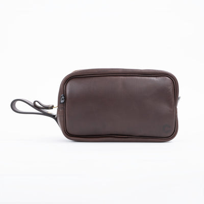 Travel Kit in Dark Brown Waxed Leather