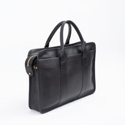 Bound Edge Zip-Top Briefcase  in Smooth Tumbled Leather - Black