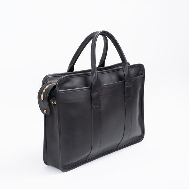 Bound Edge Zip-Top Briefcase in Black