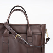 Commuter Tote in Smooth Tumbled Leather - Chocolate