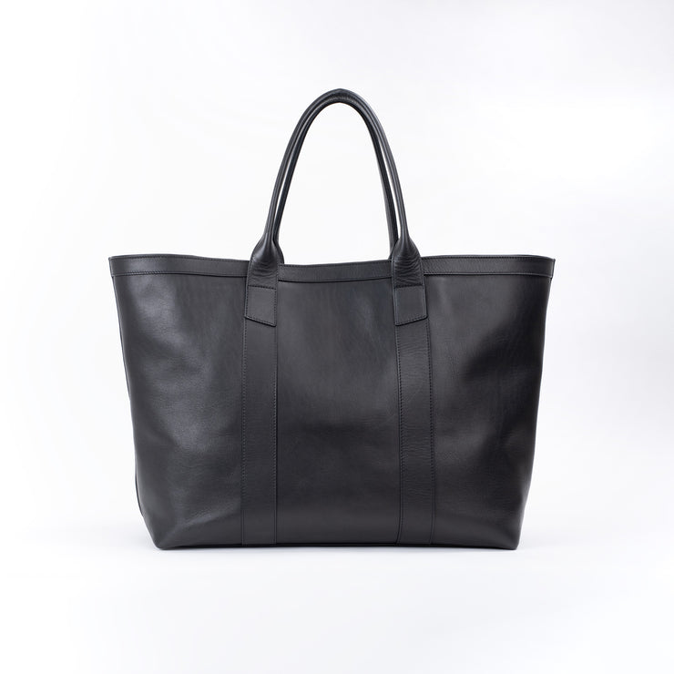 Large Working Tote in Smooth Tumbled Leather - Black