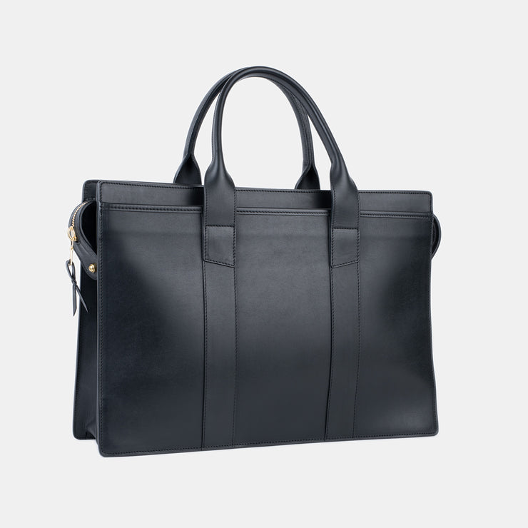 Zip Top Briefcase in Harness Leather - Black