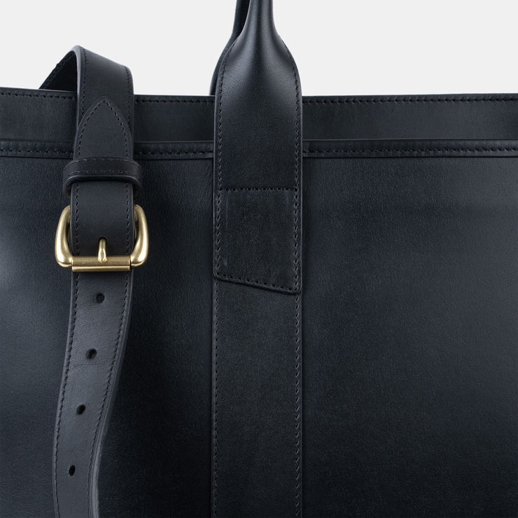 Zip Top Briefcase in Harness Leather - Black