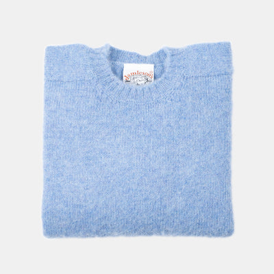 Crewneck Jumper in Brushed Shetland Wool - Pale Blue