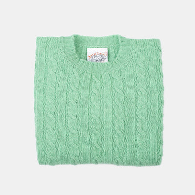 Cableknit Jumper in Shetland Wool - Green