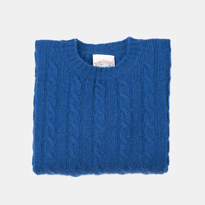 Cableknit Jumper in Shetland Wool - Royal Blue