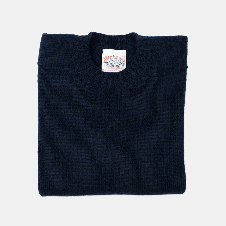 Heavy Crewneck Jumper in Shetland Wool - Navy