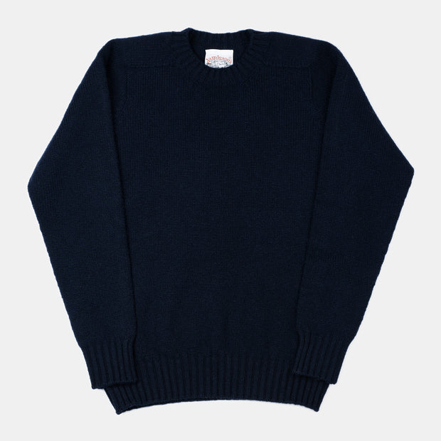 Heavy Crewneck Jumper in Shetland Wool - Navy