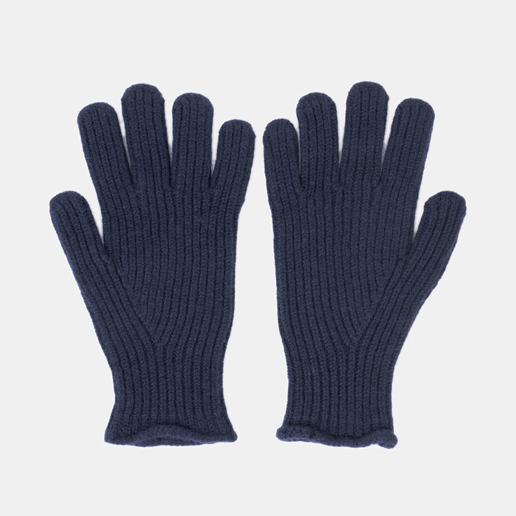 Ribbed Wool Gloves in Navy