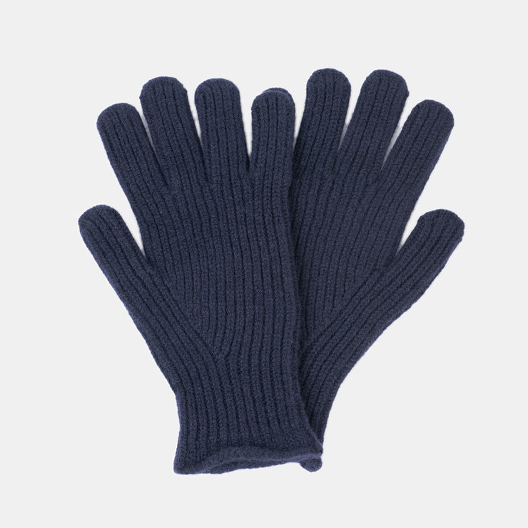 Ribbed Wool Gloves in Navy