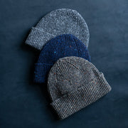 Shin Wool Hat in Navy Donegal