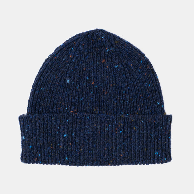 Shin Wool Hat in Navy Donegal