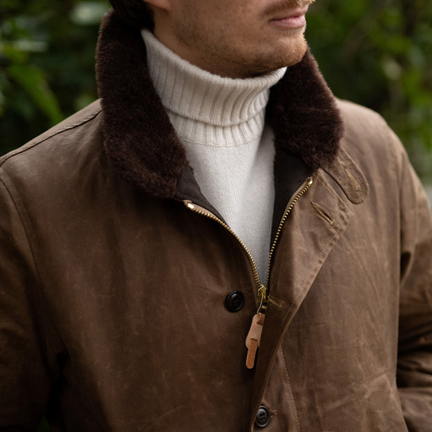 Deck Jacket in Dark Tan Waxed Cotton