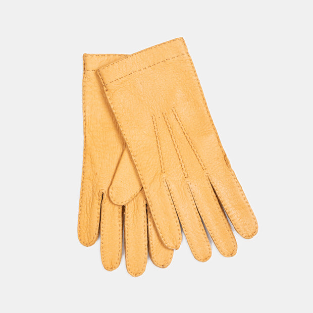 Unlined Peccary Leather Glove - Gold