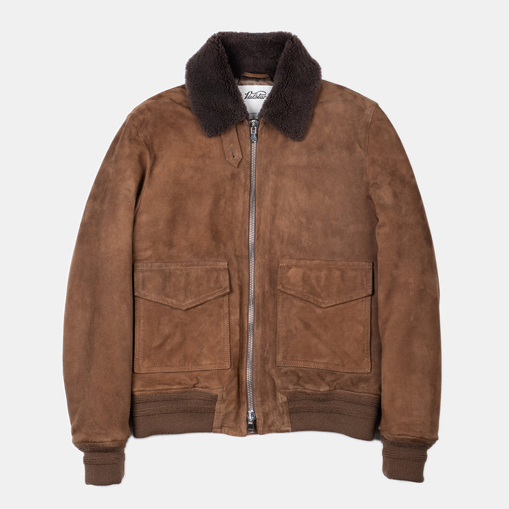 Valstar Flight Jacket Shearling Collar Suede Sesame