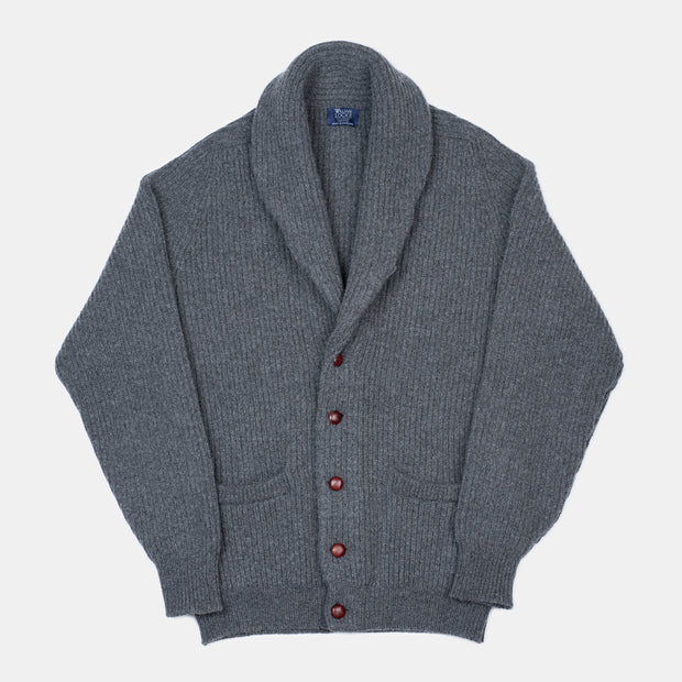 Shawl Collar Cardigan in Geelong Lambswool - Cliff Grey