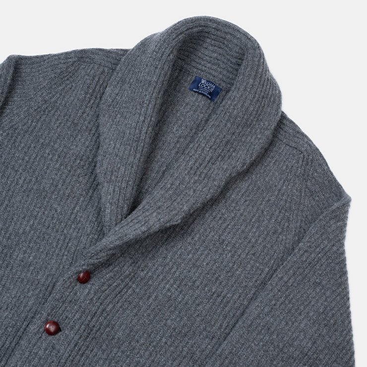 Shawl Collar Cardigan in Geelong Lambswool - Cliff Grey